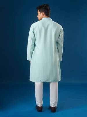 Blue printed cotton silk kurta set 3