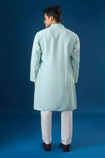 Blue printed cotton silk kurta set