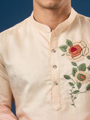 Pink embroidered cotton silk kurta set 3