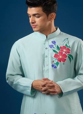Blue printed cotton silk kurta set 4