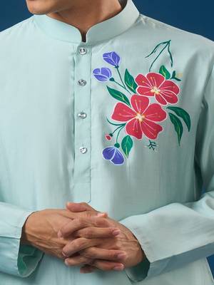 Blue printed cotton silk kurta set 5