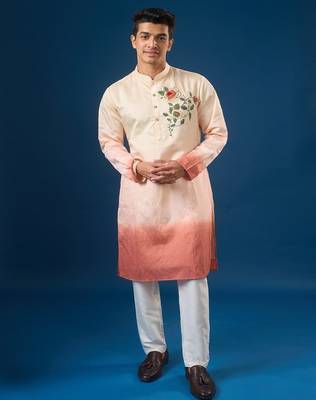 Pink embroidered cotton silk kurta set 4