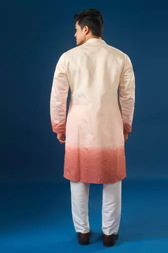 Pink embroidered cotton silk kurta set