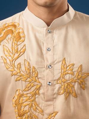 Yellow embroidered cotton silk kurta set 2