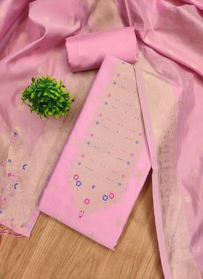 Baby pink designer partywear paithani banarasi dress material 4