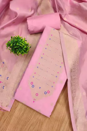 Baby pink designer partywear paithani banarasi dress material