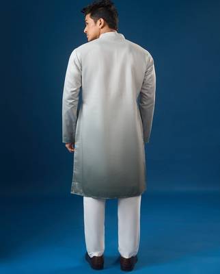 Green embroidered cotton silk kurta set 4