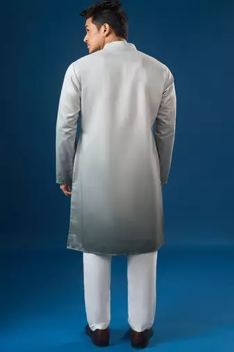 Green embroidered cotton silk kurta set