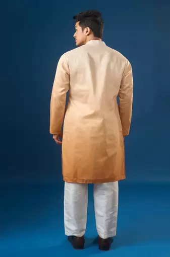 Yellow embroidered cotton silk kurta set