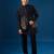 Black embroidered cotton silk jacket set