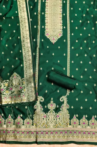 Green designer partywear paithani banarasi dress material