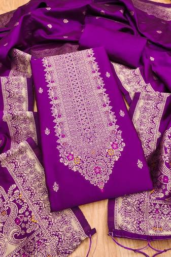 Purple designer partywear paithani banarasi dress material