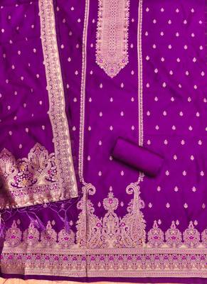Purple designer partywear paithani banarasi dress material 2