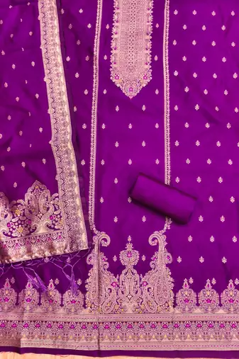 Purple designer partywear paithani banarasi dress material