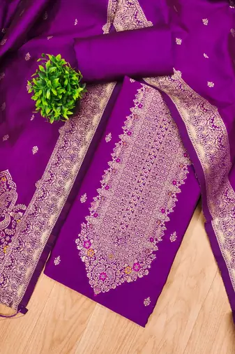 Purple designer partywear paithani banarasi dress material