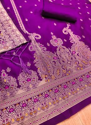 Purple designer partywear paithani banarasi dress material 4