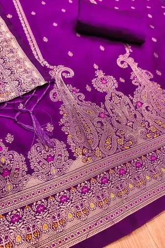 Purple designer partywear paithani banarasi dress material