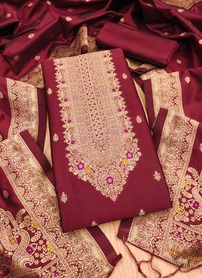 Maroon green designer partywear paithani banarasi dress material 1