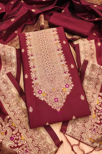 Maroon green designer partywear paithani banarasi dress material