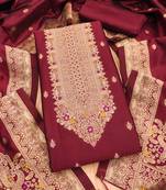 Maroon green designer partywear paithani banarasi dress material