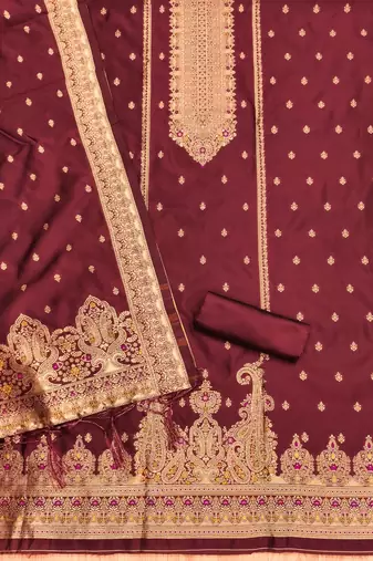 Maroon green designer partywear paithani banarasi dress material