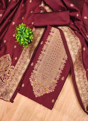 Maroon green designer partywear paithani banarasi dress material 3