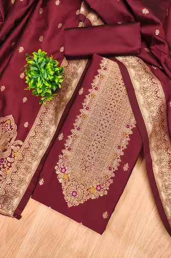 Maroon green designer partywear paithani banarasi dress material