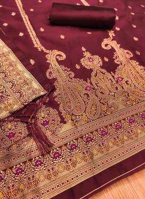 Maroon green designer partywear paithani banarasi dress material 4