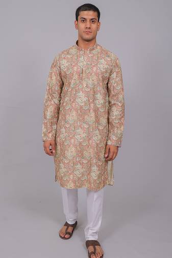 Bluesaanchi men's chikankari threadwork & sequin kurta set –coral pink