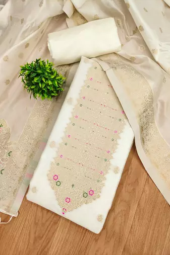 Off white designer partywear paithani banarasi dress material