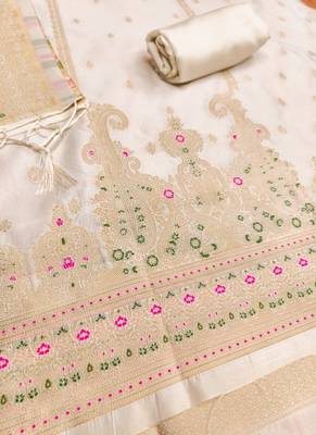 Off white designer partywear paithani banarasi dress material 4