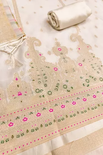 Off white designer partywear paithani banarasi dress material