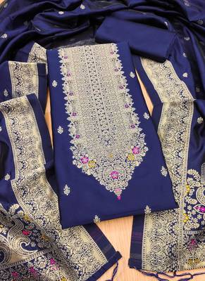 Nevy blue designer partywear paithani banarasi dress material 1