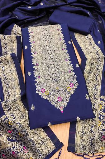 Nevy blue designer partywear paithani banarasi dress material