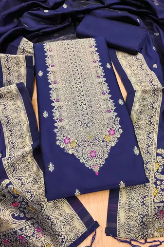 Nevy blue designer partywear paithani banarasi dress material