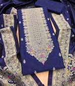 Nevy blue designer partywear paithani banarasi dress material