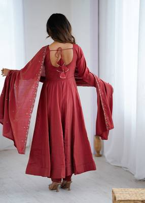 Flowy Maroon Long Anarkali With Matching Dupatta     Elegant Occasion Wear 3