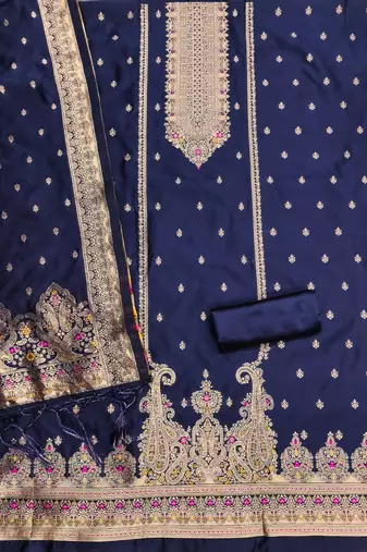 Nevy blue designer partywear paithani banarasi dress material