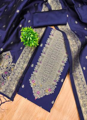 Nevy blue designer partywear paithani banarasi dress material 3