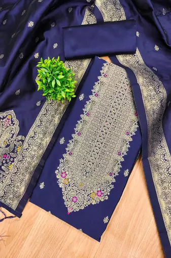 Nevy blue designer partywear paithani banarasi dress material