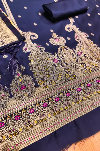Nevy blue designer partywear paithani banarasi dress material