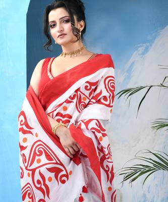 White red cotton handloom shaktisundari mulmul saree 1