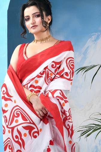 White red cotton handloom shaktisundari mulmul saree