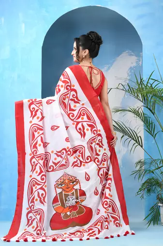 White red cotton handloom shaktisundari mulmul saree