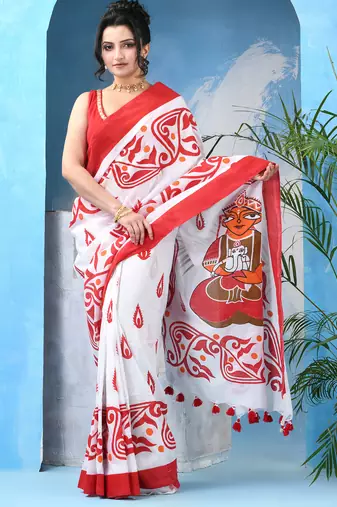 White red cotton handloom shaktisundari mulmul saree
