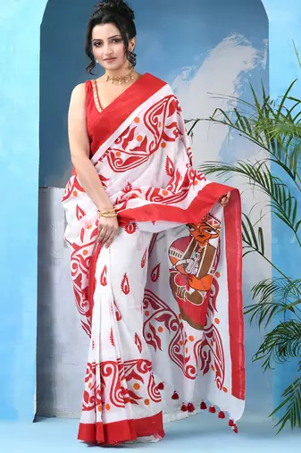 White red cotton handloom shaktisundari mulmul saree