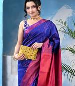 Navy blue  cotton silk kanjivaram suvarna kolkaa saree with blouse piece