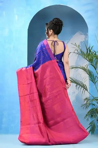 Navy blue  cotton silk kanjivaram suvarna kolkaa saree with blouse piece