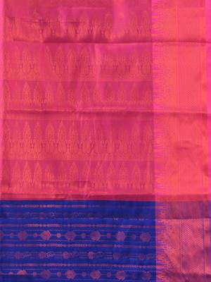 Navy blue  cotton silk kanjivaram suvarna kolkaa saree with blouse piece 3