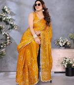 Vibrant Yellow Embroidery Work Jimmy Chu Saree with Designer Blouse